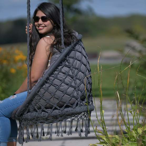Vivere - Hængestol - Macrame Deluxe Stol med frynser - Grå