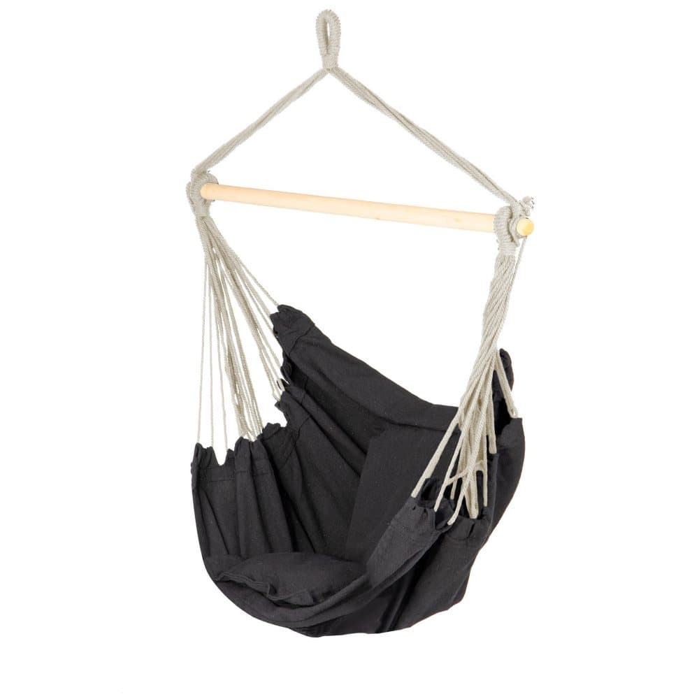 Hängmatta stol med dyna - inomhus och utomhus - svart - 100x130 cm