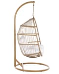 Miniatyrbilde 6 av 11: Hengende Egg Stol Beige Tau Sete Stål Stativ Myk Pute Boho Rustikk