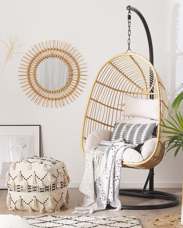 Hengestol Beige Rotting Metallramme Innendørs Utendørs Boho-stil