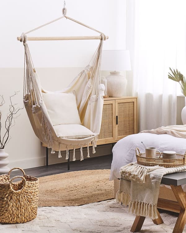 Hengestol Beige Bomull Polyester Innendørs Utendørs Boho-stil Hengekøye