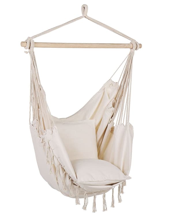 Hengestol Beige Bomull Polyester Innendørs Utendørs Boho-stil Hengekøye