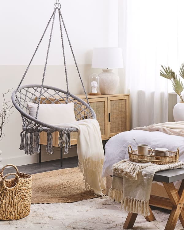 Hengestol Grå Macrame Sete Innendørs Huskestol Boho-stil