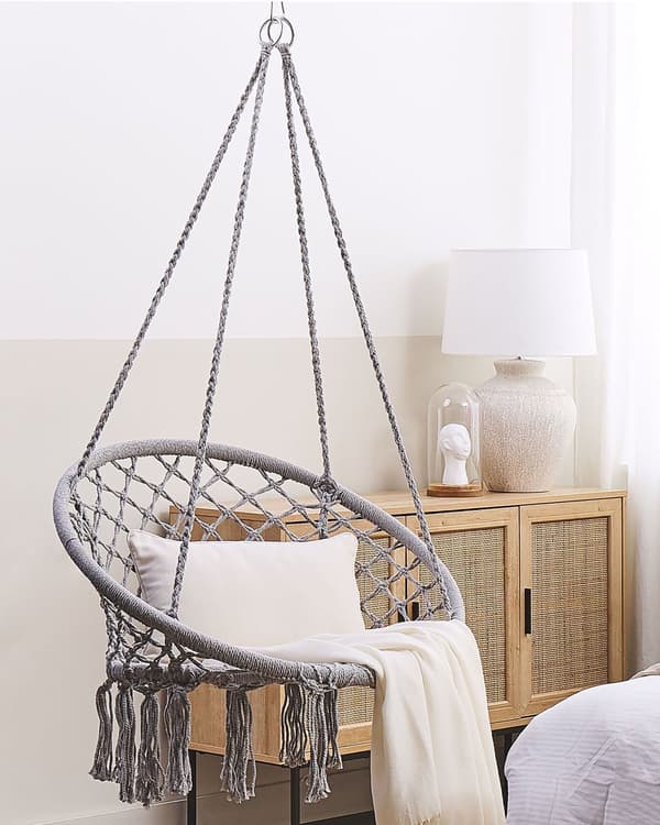 Hengestol Grå Macrame Sete Innendørs Huskestol Boho-stil