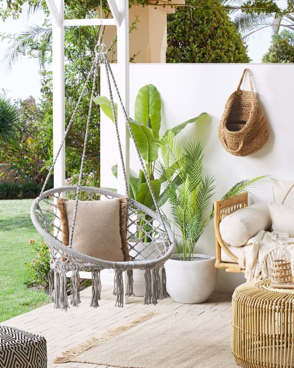 Hengestol Grå Macrame Sete Innendørs Huskestol Boho-stil