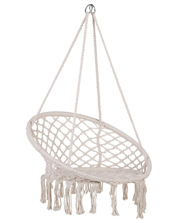 Hengestol Hvit Macrame Flettet Sete Innendørs Huskestol Boho-stil