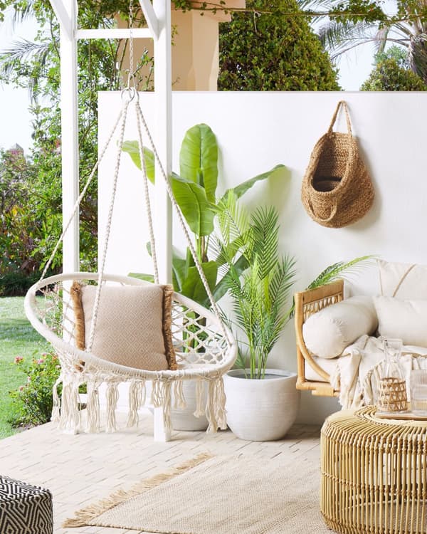 Hengestol Hvit Macrame Flettet Sete Innendørs Huskestol Boho-stil