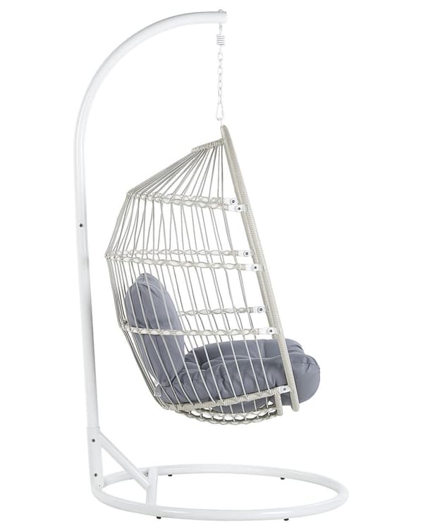Hengende Egg Stol Hvit Tau Sete Stål Stativ Myk Pute Boho Rustikk
