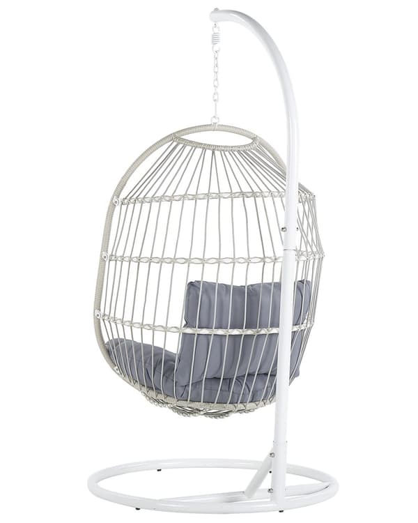 Hengende Egg Stol Hvit Tau Sete Stål Stativ Myk Pute Boho Rustikk