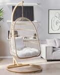Miniatyrbilde 4 av 11: Hengestol Beige Tau Stålstativ Myk Sittepute Boho Rustikk Stue Terrasse Moderne