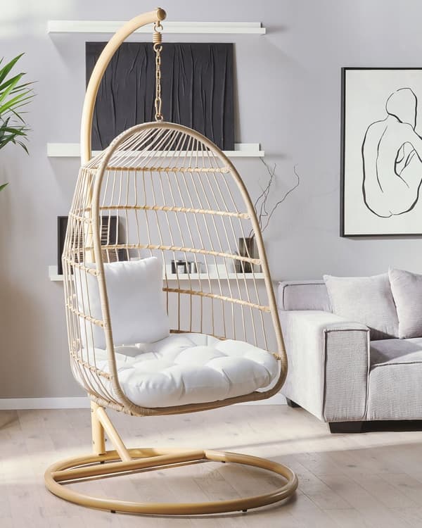 Hengestol Beige Tau Stålstativ Myk Sittepute Boho Rustikk Stue Terrasse Moderne