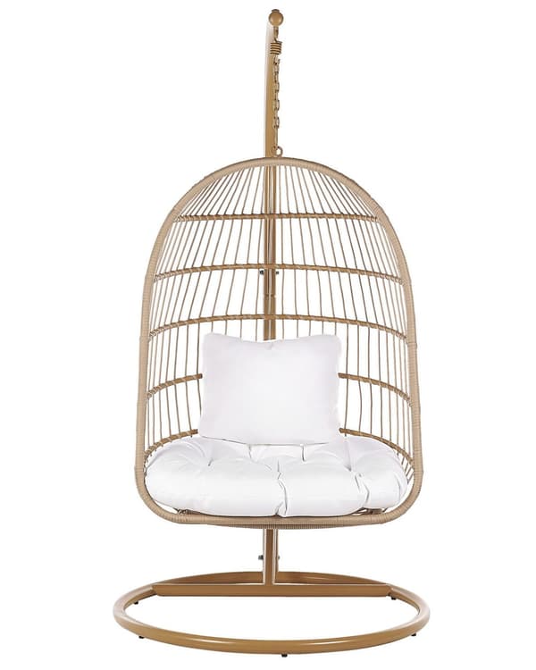 Hengestol Beige Tau Stålstativ Myk Sittepute Boho Rustikk Stue Terrasse Moderne