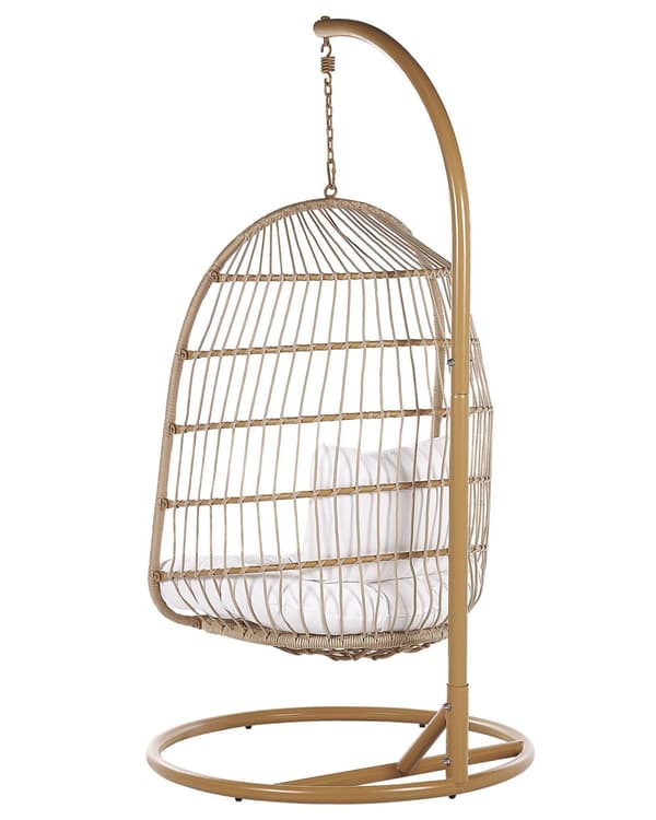 Hengestol Beige Tau Stålstativ Myk Sittepute Boho Rustikk Stue Terrasse Moderne