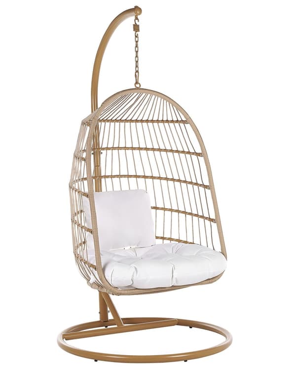 Hengestol Beige Tau Stålstativ Myk Sittepute Boho Rustikk Stue Terrasse Moderne