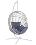 Miniatyrbillede 1 af 11: Hængestol Hvid Rattan Metal Stel Indendørs-Udendørs Æggeform Boho Stil