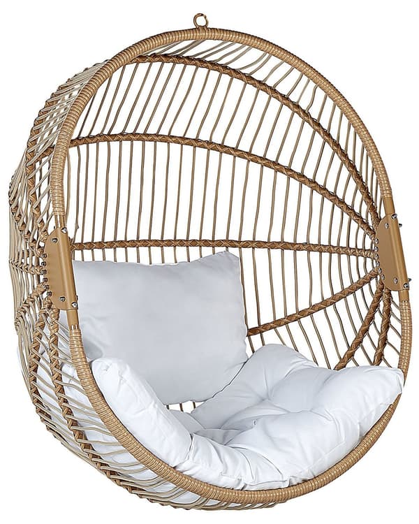 Hængestol Beige Rattan Metalramme Indendørs-Udendørs Æggeform Boho Stil