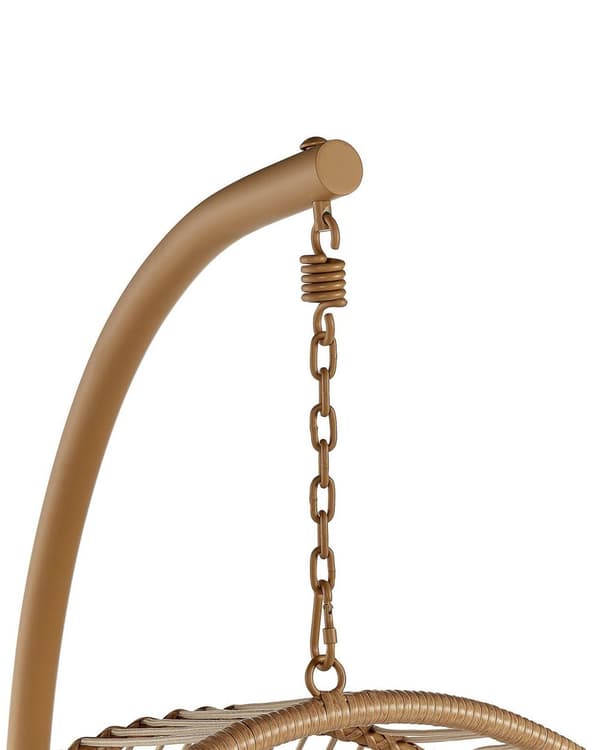 Hængestol Beige Rattan Metalramme Indendørs-Udendørs Æggeform Boho Stil