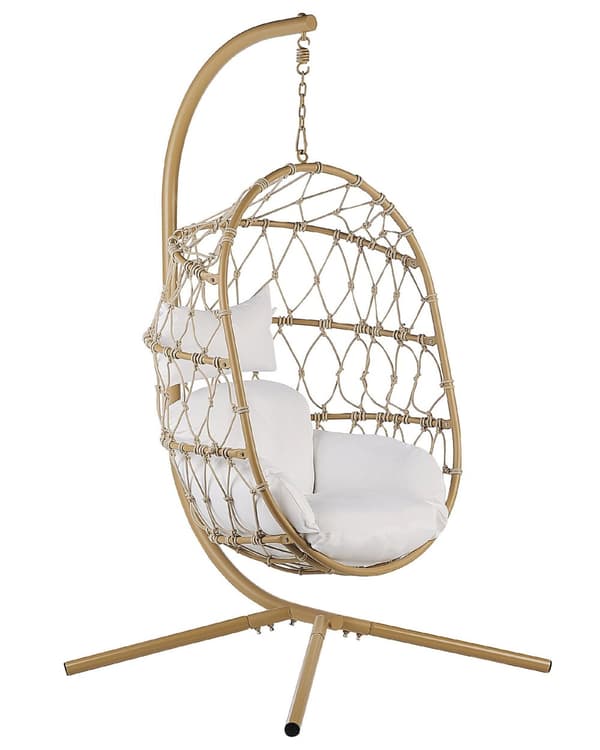 Hængestol Beige Reb Metal Stand Blød Siddepude Boho Rustik Stue Terrasse