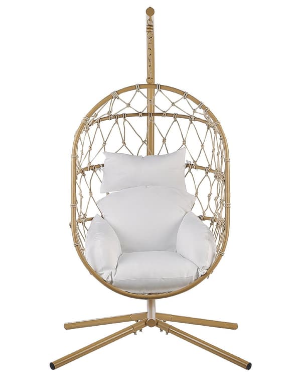 Hengestol Beige 108 x 190 x 100 cm Tau Metallstativ Myke sitteputer Boho Rustikk Stue Balkong Terrasse