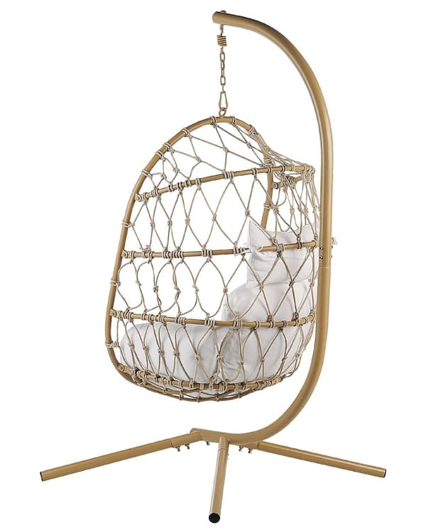 Hengestol Beige 108 x 190 x 100 cm Tau Metallstativ Myke sitteputer Boho Rustikk Stue Balkong Terrasse