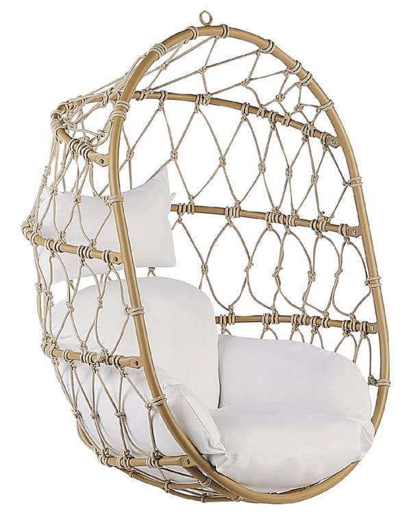 Hengestol Beige 108 x 190 x 100 cm Tau Metallstativ Myke sitteputer Boho Rustikk Stue Balkong Terrasse