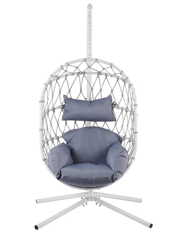 Hengestol Hvit 108 x 190 x 100 cm Tau Metallstativ Myke sitteputer Boho Rustikk Stue Balkong Terrasse