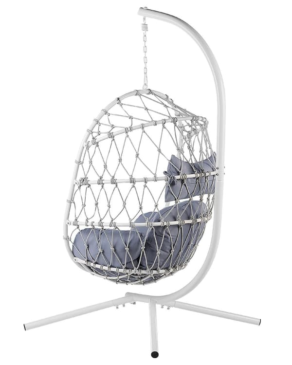 Hengestol Hvit 108 x 190 x 100 cm Tau Metallstativ Myke sitteputer Boho Rustikk Stue Balkong Terrasse