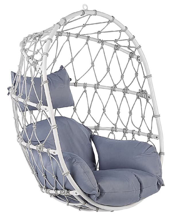 Hengestol Hvit 108 x 190 x 100 cm Tau Metallstativ Myke sitteputer Boho Rustikk Stue Balkong Terrasse