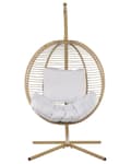 Miniatyrbillede 5 af 11: Hængestol Beige Reb Metal Stand Blød Siddepude Boho Rustik Stue Terrasse
