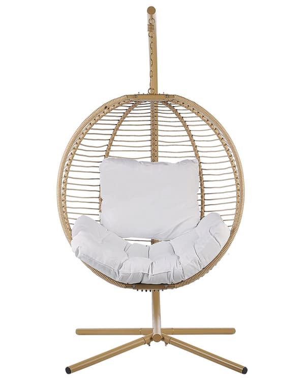 Hængestol Beige Reb Metal Stand Blød Siddepude Boho Rustik Stue Terrasse