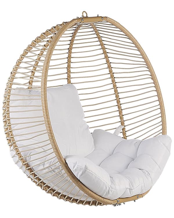 Hængestol Beige Reb Metal Stand Blød Siddepude Boho Rustik Stue Terrasse