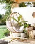 Miniatyrbillede 2 af 11: Hængestol Beige Reb Metal Stand Blød Siddepude Boho Rustik Stue Terrasse
