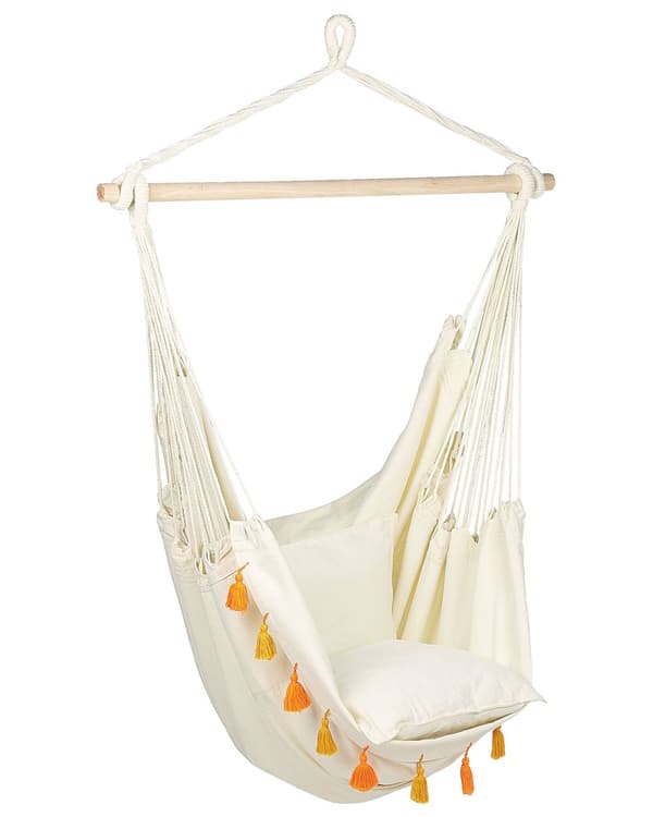 Hengestol Beige Bomull Polyester Innendørs Utendørs Svingstol Boho stil