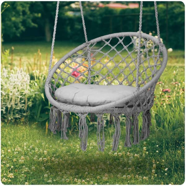 BOHO riippuva keinu puutarhatuoli, harmaa + tyyny