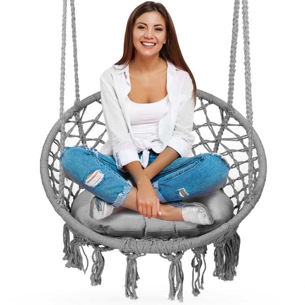 BOHO riippuva keinu puutarhatuoli, harmaa + tyyny