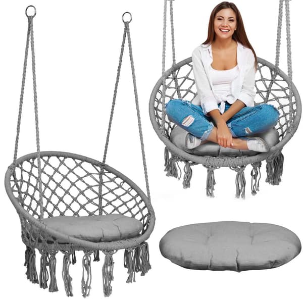 BOHO riippuva keinu puutarhatuoli, harmaa + tyyny