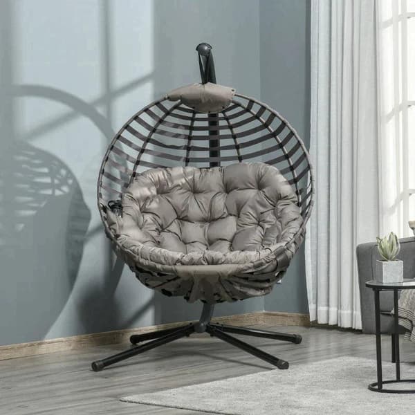 Rootz Hängstol - Swing Hängstol - 1 Person Hängstol - Med Dyna - Stål - Svart/Sand - 126 x 118 x 172 cm