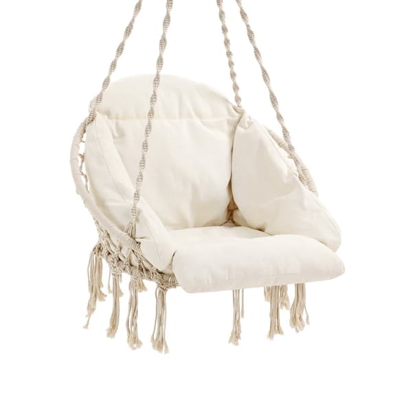 Hängstol - hängande stol - med tjock kudde - beige