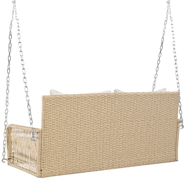 Riippumattotuoli kudottua hartsia - puutarhakeinu - 2 istuinta - tyynyllä - beige