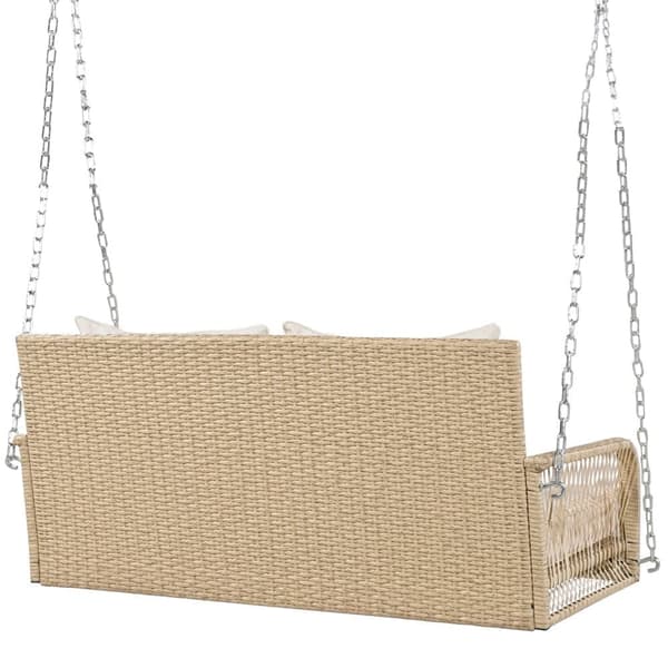 Riippumattotuoli kudottua hartsia - puutarhakeinu - 2 istuinta - tyynyllä - beige