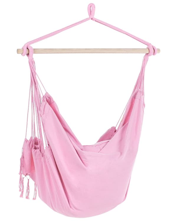 Hengekøyestol i Rosa Bomull og Polyester Gyngesete Innendørs Utendørs Boho Style