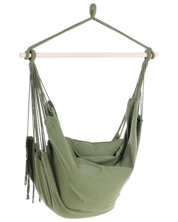 Hængekøjestol Grøn Bomuld Udendørs Hængegyngestol med Ryglæn Hængestol med Ophæng Kraftig Gynge Hammock