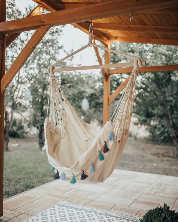 Hængekøjestol Blå Bomuld Udendørs Hængegyngestol med Ryglæn Hængestol med Ophæng Kraftig Gynge Hammock