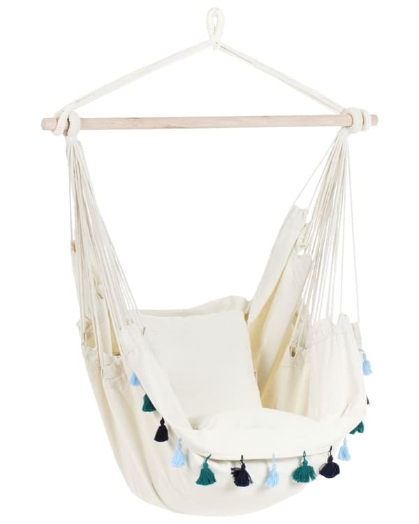Hængekøjestol Blå Bomuld Udendørs Hængegyngestol med Ryglæn Hængestol med Ophæng Kraftig Gynge Hammock