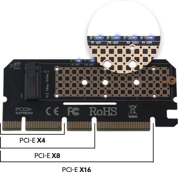 Laajennuskortti, sovitin M.2 NVMe M-Key PCI-E Savio AK-41