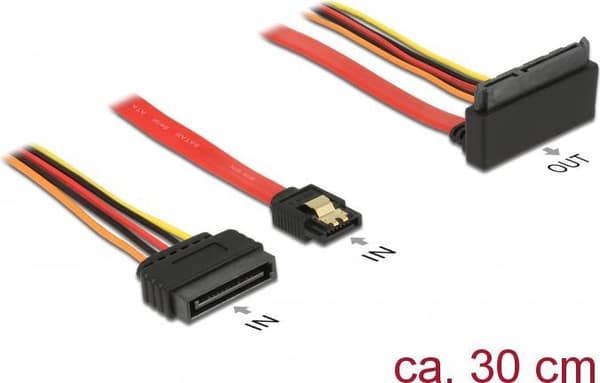DeLOCK - SATA-kabel - Serial ATA 150/300/600 - SATA, SATA strøm til SATA Combo (R) vinklet opad - 30 cm (85515)