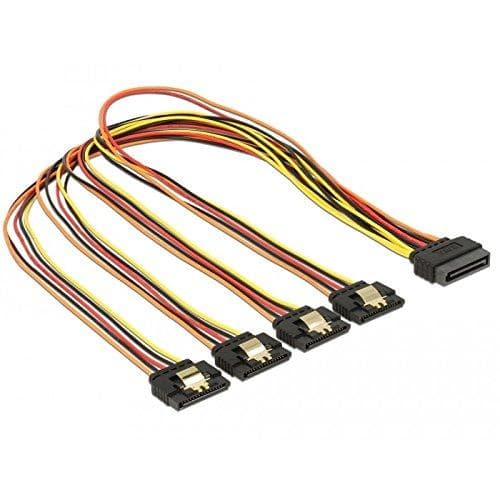 DeLOCK - Forlængerkabel til strømforsyning - SATA-strøm (M) monteret på SATA-strøm (W) metalclips - 50 cm - sort, gul, rød, orange