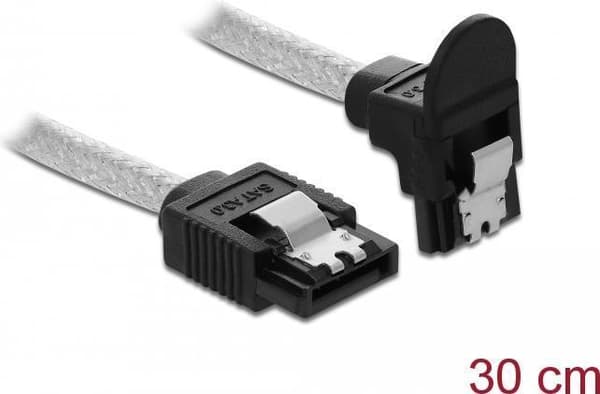 Delock SATA 6 Gb/s kabel rakt till nedvinklad 30 cm transparent
