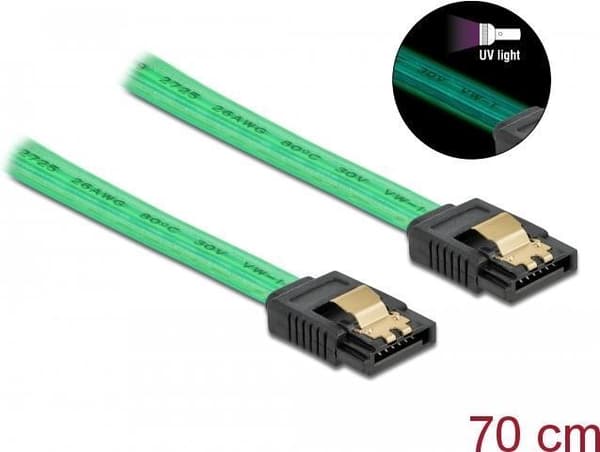 DeLOCK SATA 6 Gb/s Kabel UV-glødeffekt - SATA-kabel - Seriel ATA 150/300/600 - SATA til SATA - 70 cm - grøn (82112)