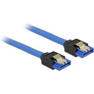 DeLOCK - SATA-kabel - Serial ATA 150/300/600 - SATA (R) till SATA (R) - 30 cm - knäppt - Blå (84978)
